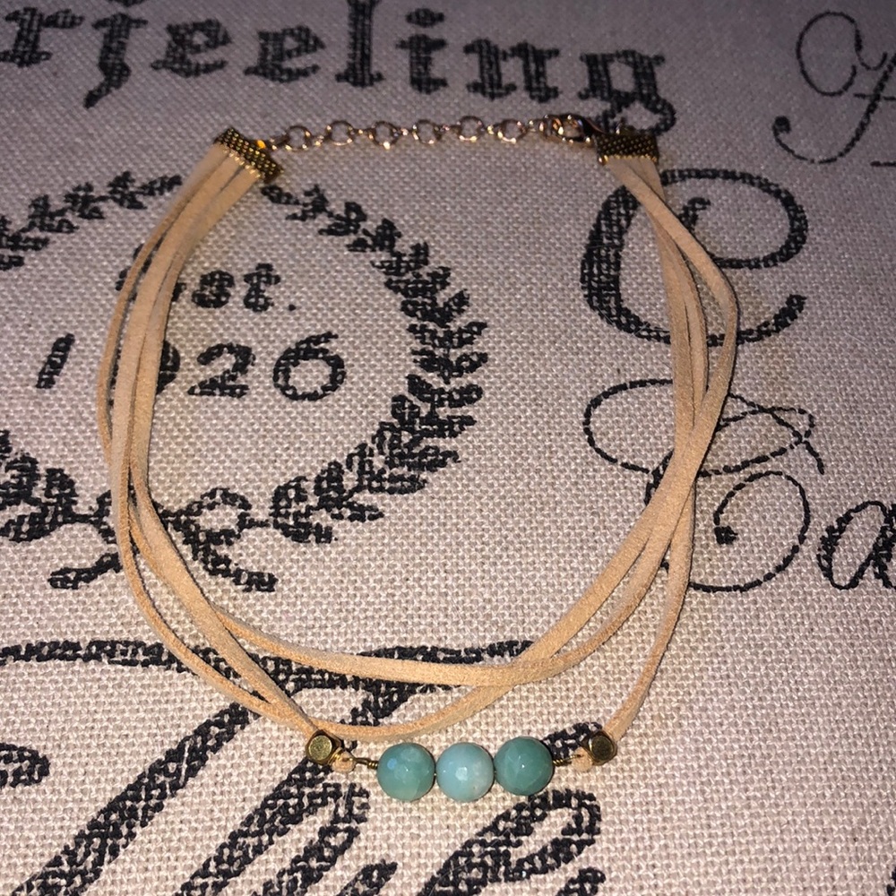 Choker necklace. Tan and blue in color. Gold hardware. NWOT